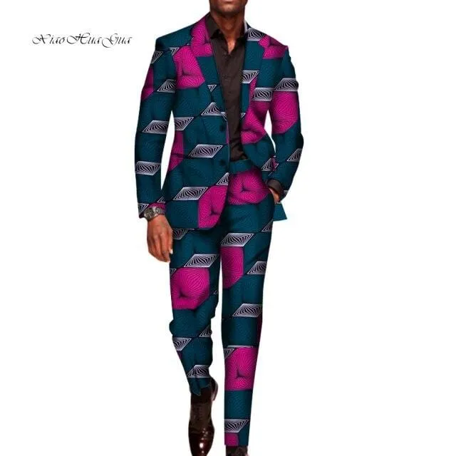 2 Pieces Set for Men Traditional Africa Clothing Pants Suits Men Party Long Sleeve Blazer Suits Plus Size African Outfits WYN602