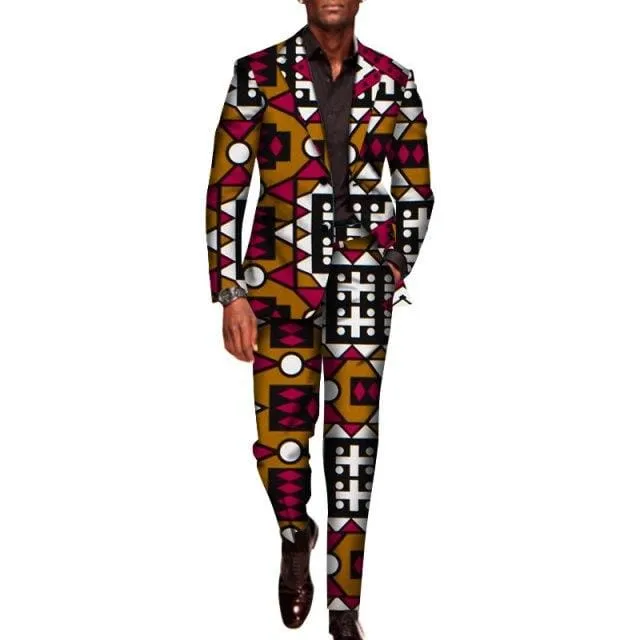 2 Pieces Set for Men Traditional Africa Clothing Pants Suits Men Party Long Sleeve Blazer Suits Plus Size African Outfits WYN602