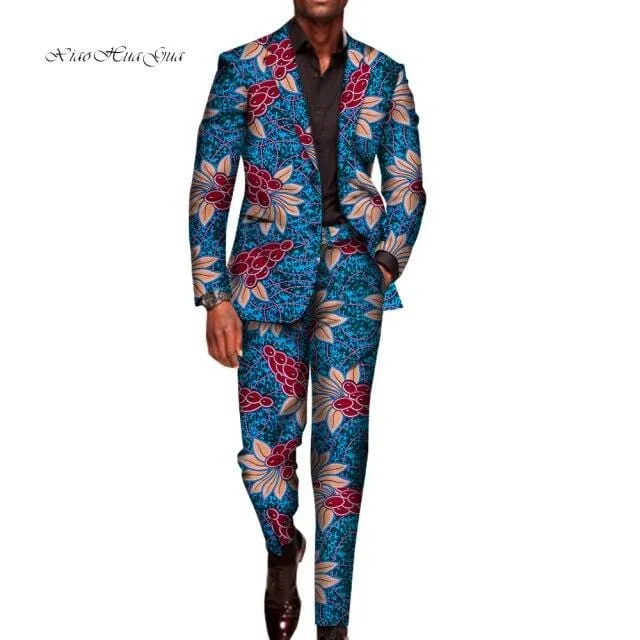 2 Pieces Set for Men Traditional Africa Clothing Pants Suits Men Party Long Sleeve Blazer Suits Plus Size African Outfits WYN602