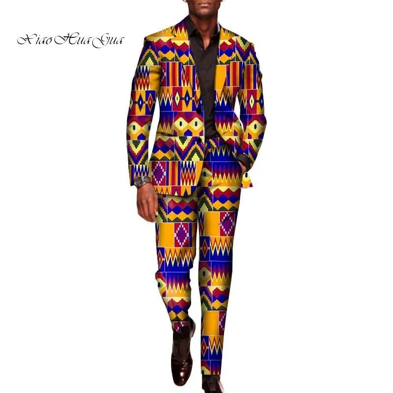 2 Pieces Set for Men Traditional Africa Clothing Pants Suits Men Party Long Sleeve Blazer Suits Plus Size African Outfits WYN602