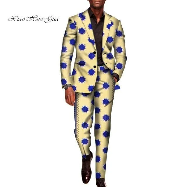 2 Pieces Set for Men Traditional Africa Clothing Pants Suits Men Party Long Sleeve Blazer Suits Plus Size African Outfits WYN602