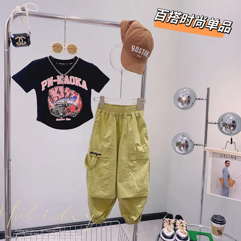 ARWEN&AJH GROUP مجموعة اروين Girls' Summer Pants Thin 2024 New Children's Workwear Pants Girls' Trousers Big Children's Anti-mosquito Pants Summer Suit