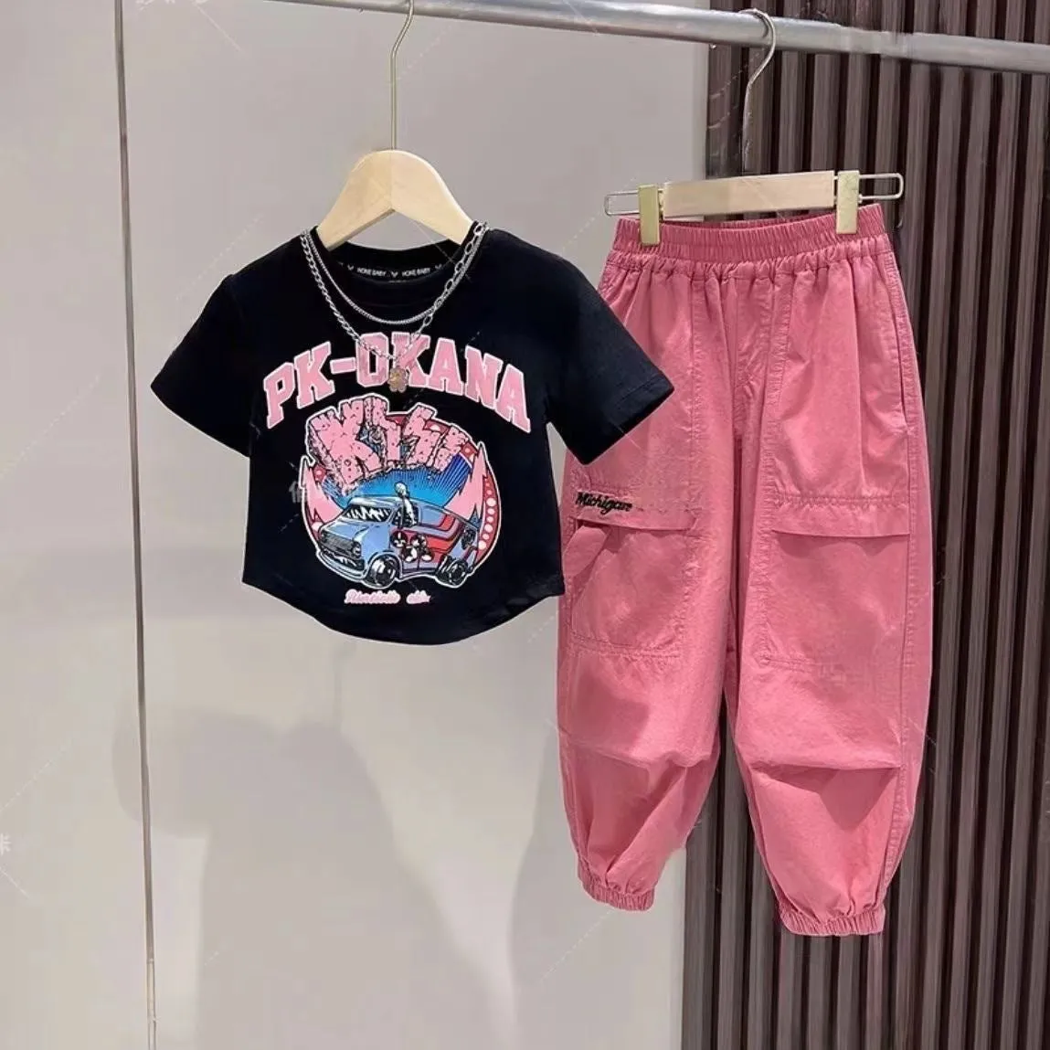 ARWEN&AJH GROUP مجموعة اروين Girls' Summer Pants Thin 2024 New Children's Workwear Pants Girls' Trousers Big Children's Anti-mosquito Pants Summer Suit