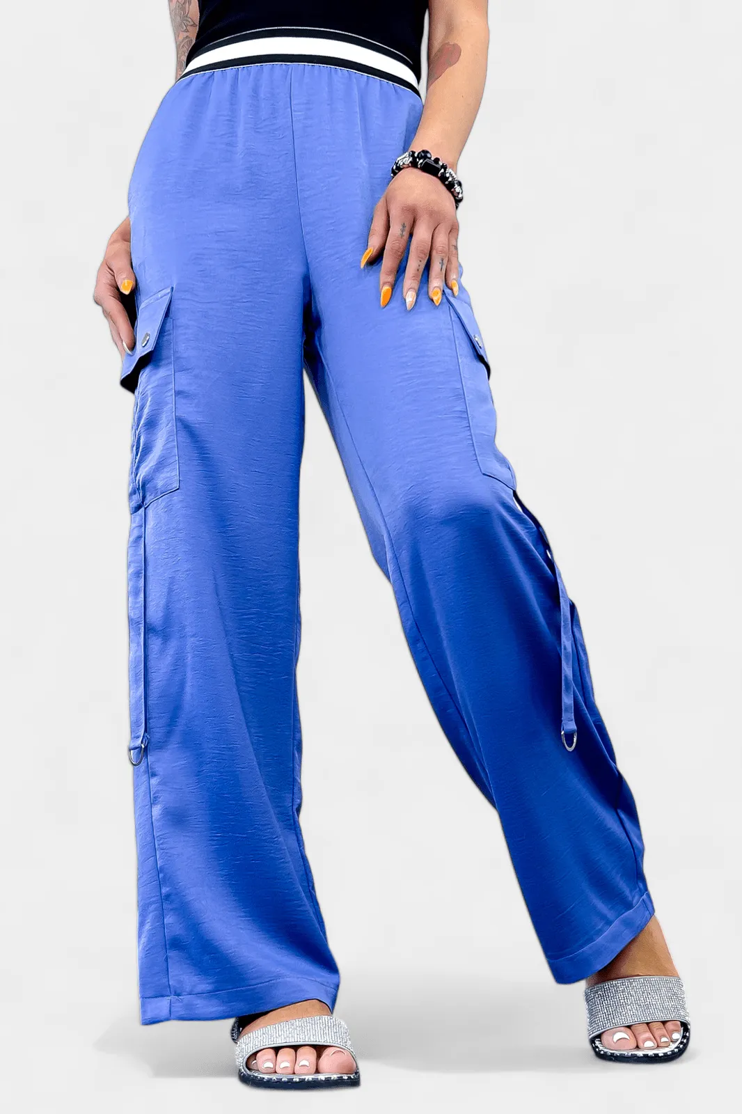 Blue Wide Leg Cargo Pants