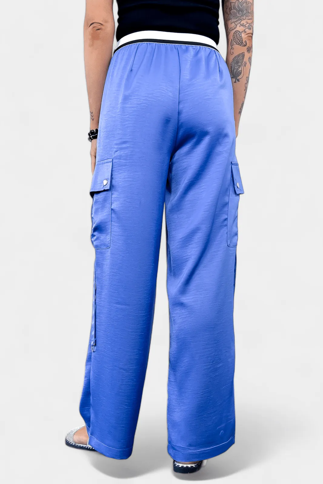 Blue Wide Leg Cargo Pants