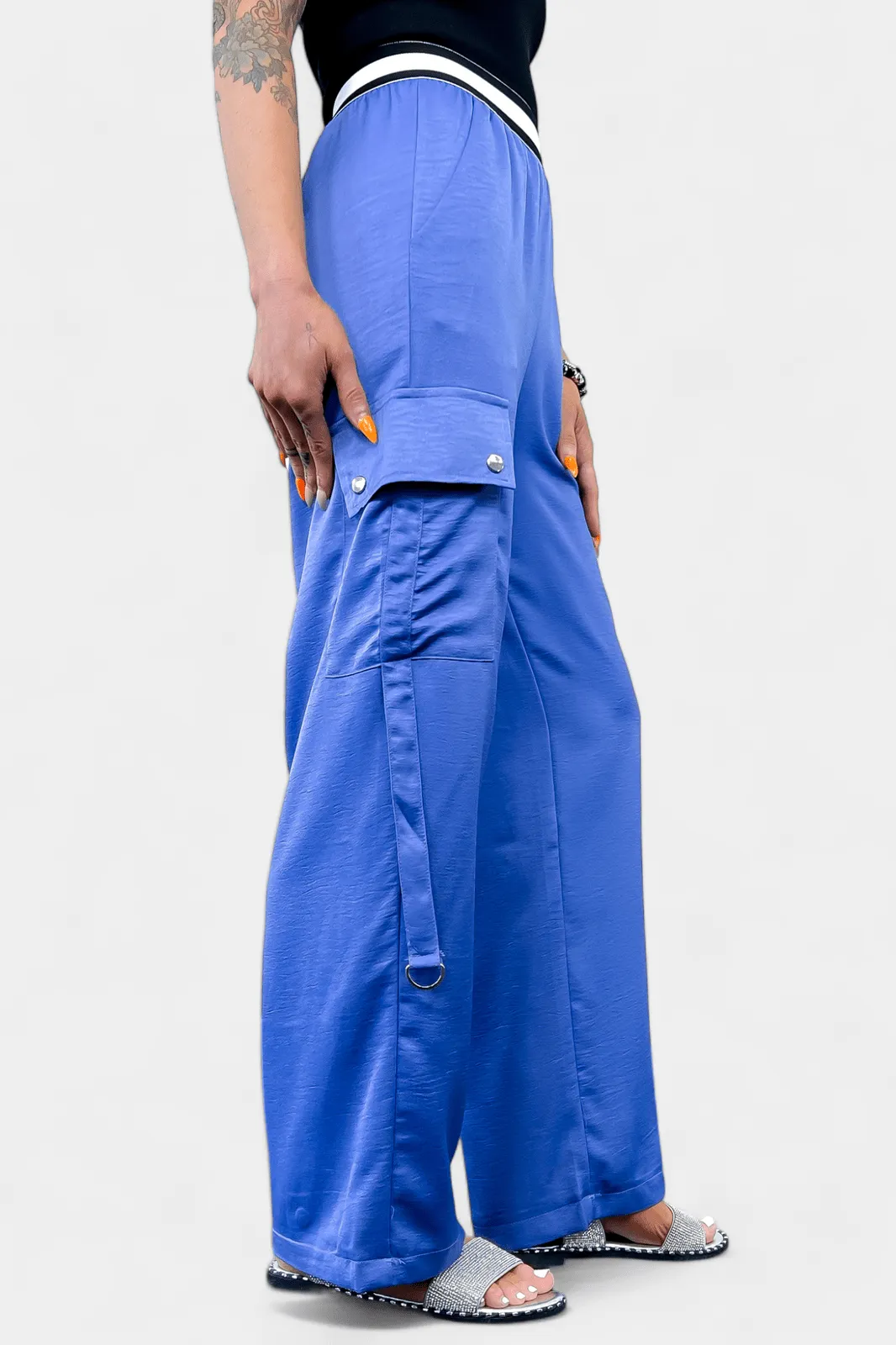 Blue Wide Leg Cargo Pants