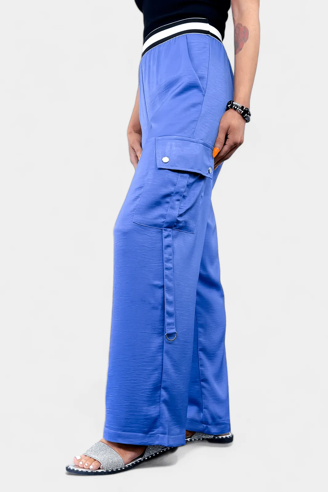 Blue Wide Leg Cargo Pants