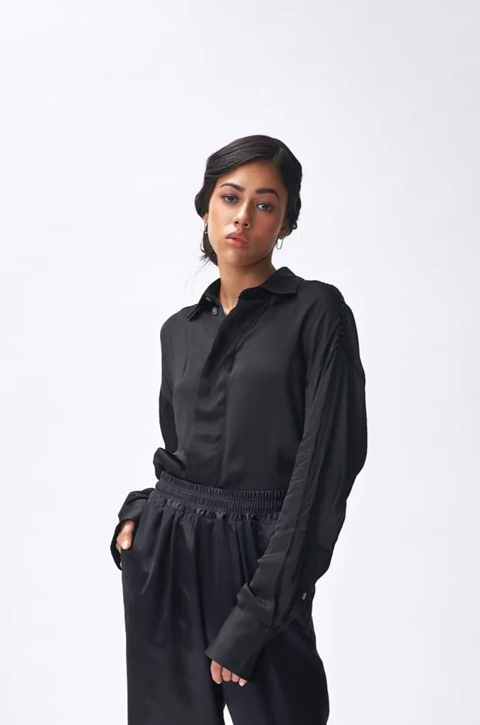 Boxy Fit Dress Shirt   Silk Pants