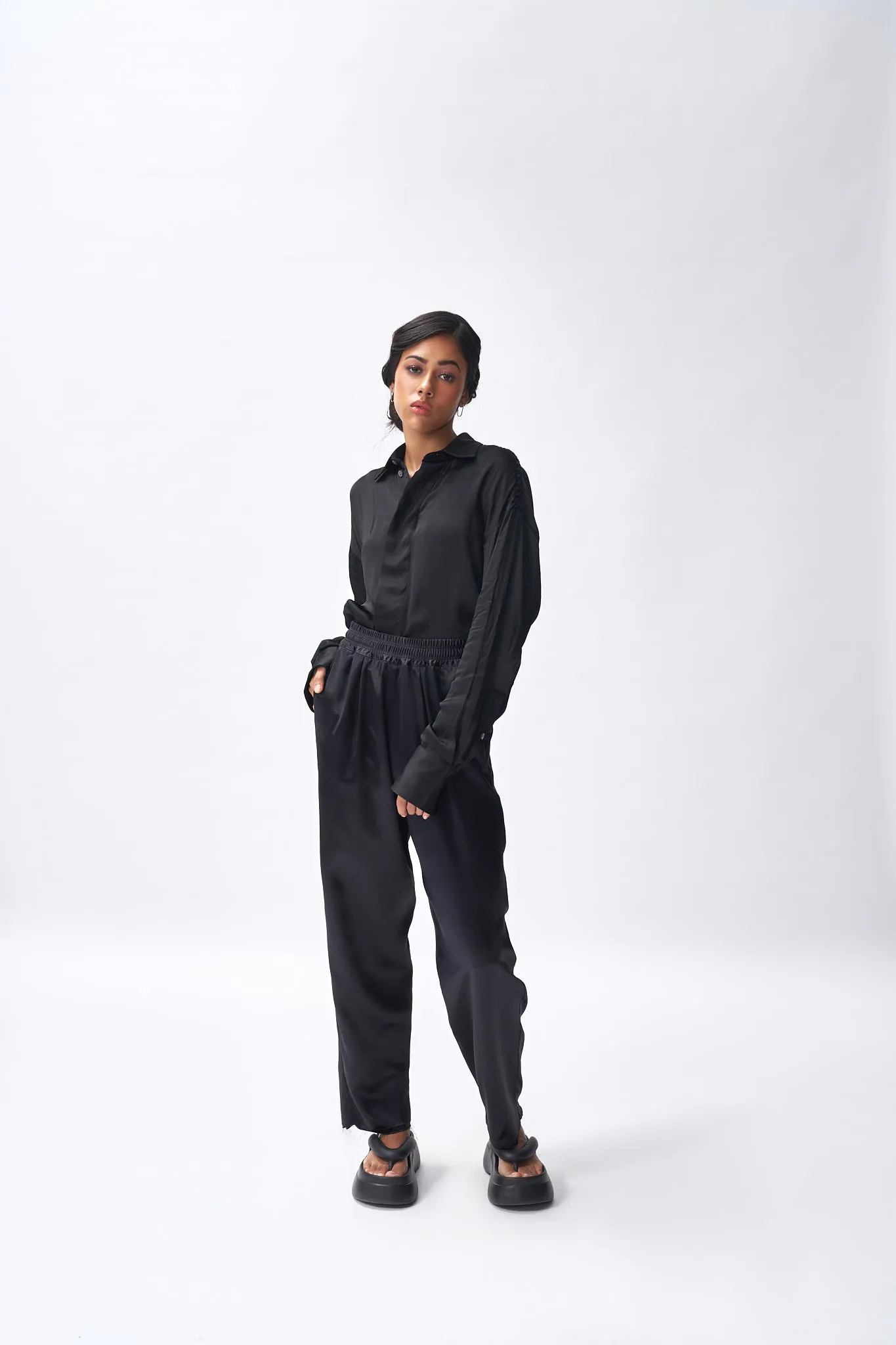 Boxy Fit Dress Shirt   Silk Pants