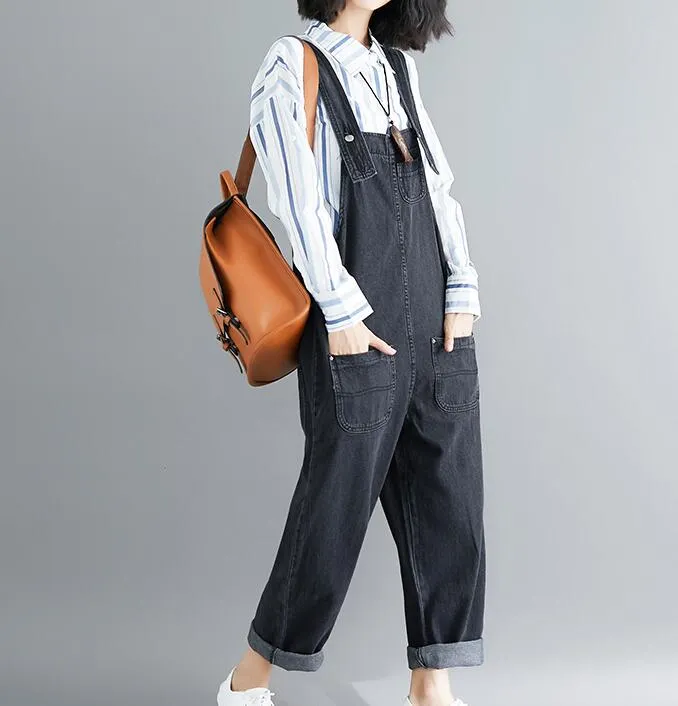 Casual Spring Black Wool Overall Women Jumpsuits PZ97251