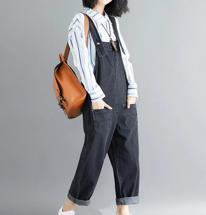 Casual Spring Black Wool Overall Women Jumpsuits PZ97251