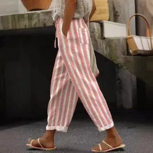 Casual Striped Drawstring Pants