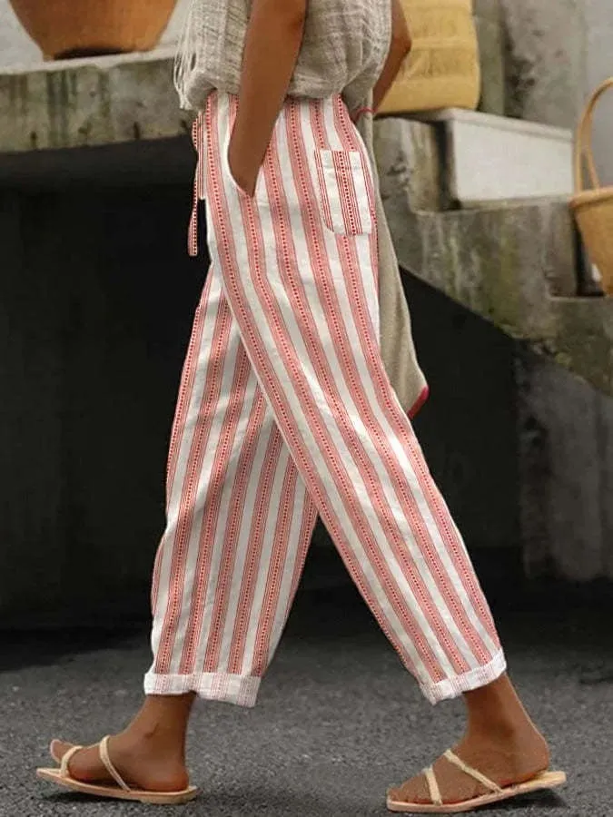 Casual Striped Drawstring Pants