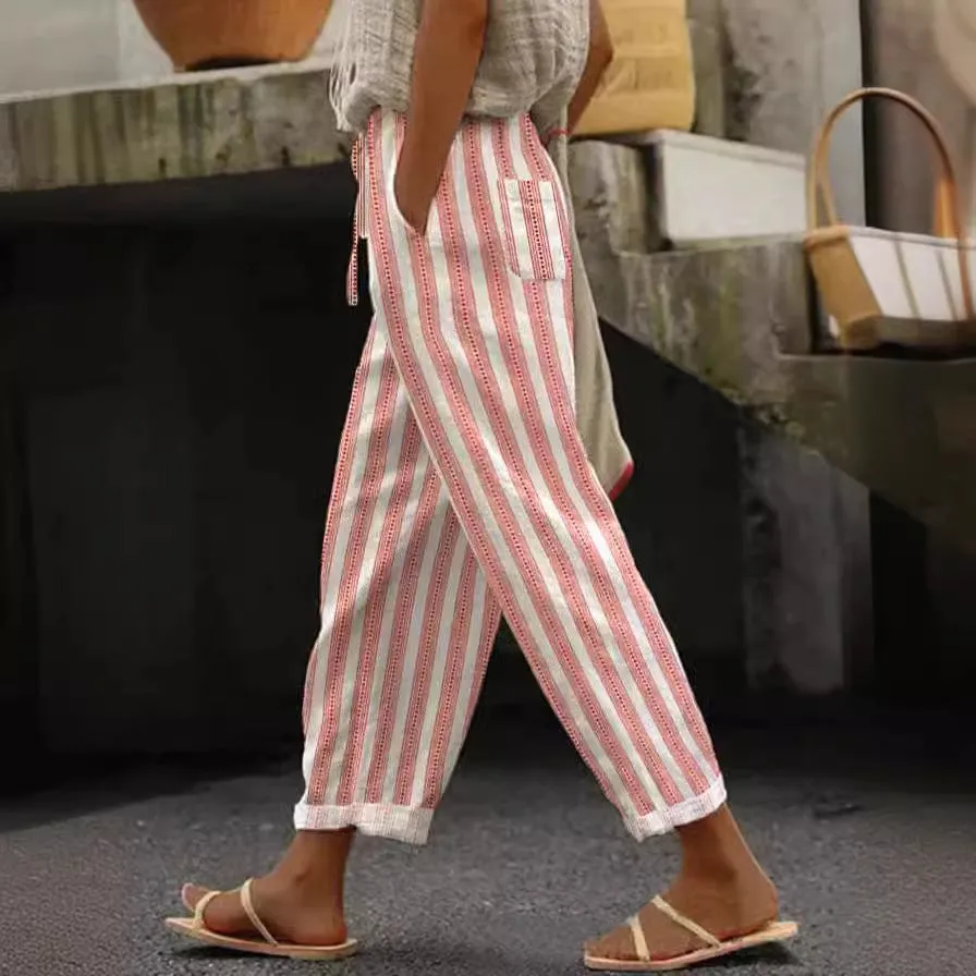 Casual Striped Drawstring Pants