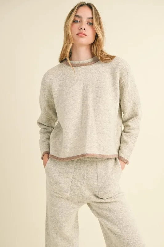 Ciara Long Sleeve Open Back Sweater Top And Pants Set Grey