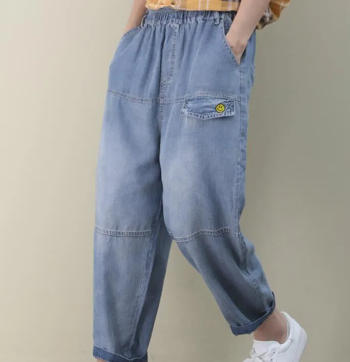 Denim Summer Loose Cotton Wide Leg Women Casual Pants WG05131