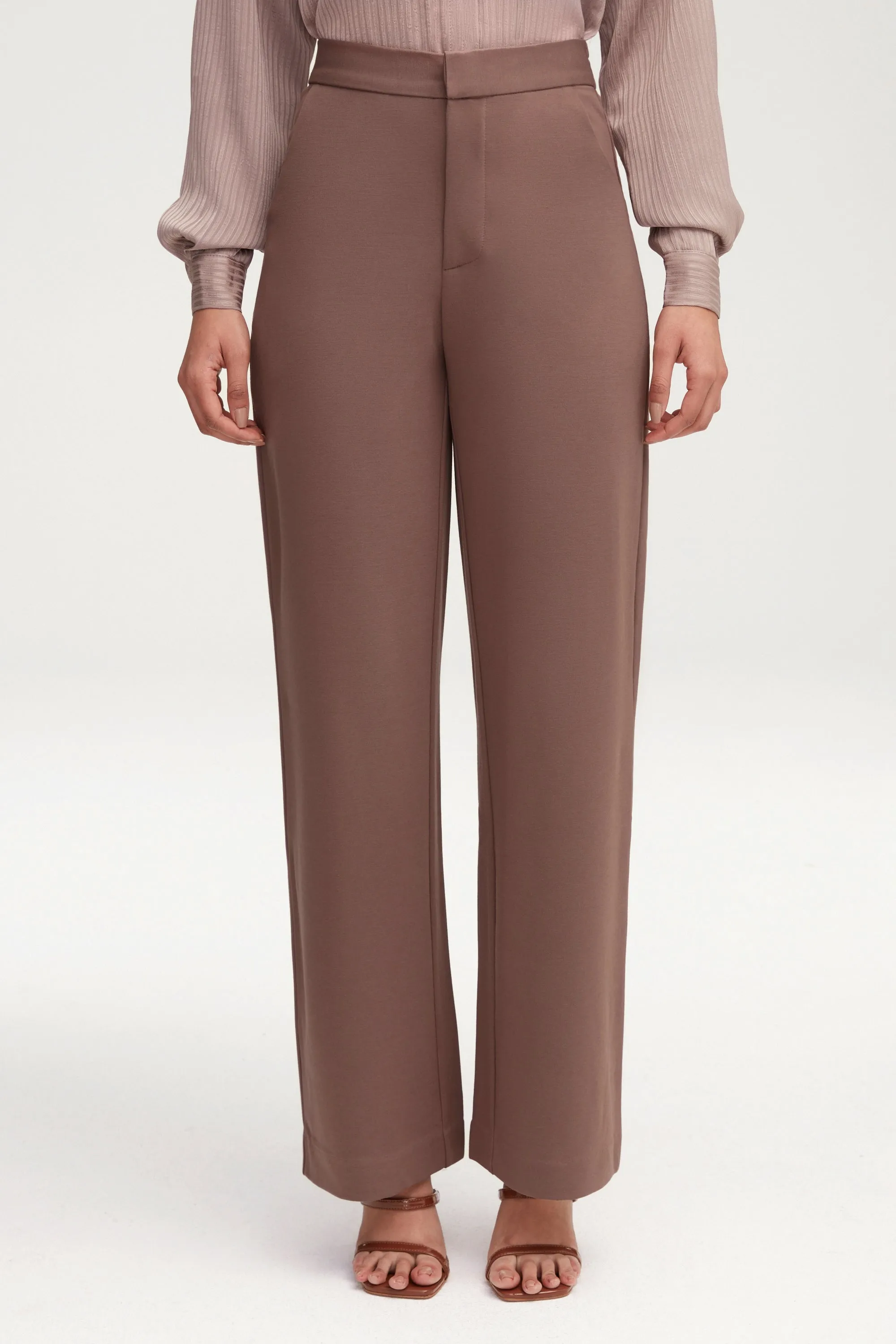 Essential Jersey Wide Leg Pants - Dark Taupe