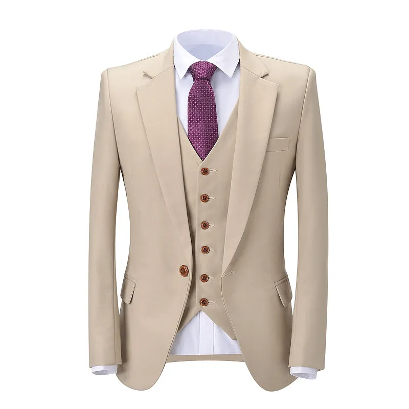 Flat Notch Lapel 3 Pieces Mens Suit (Blazer vest Pants)