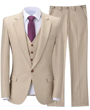 Flat Notch Lapel 3 Pieces Mens Suit (Blazer vest Pants)