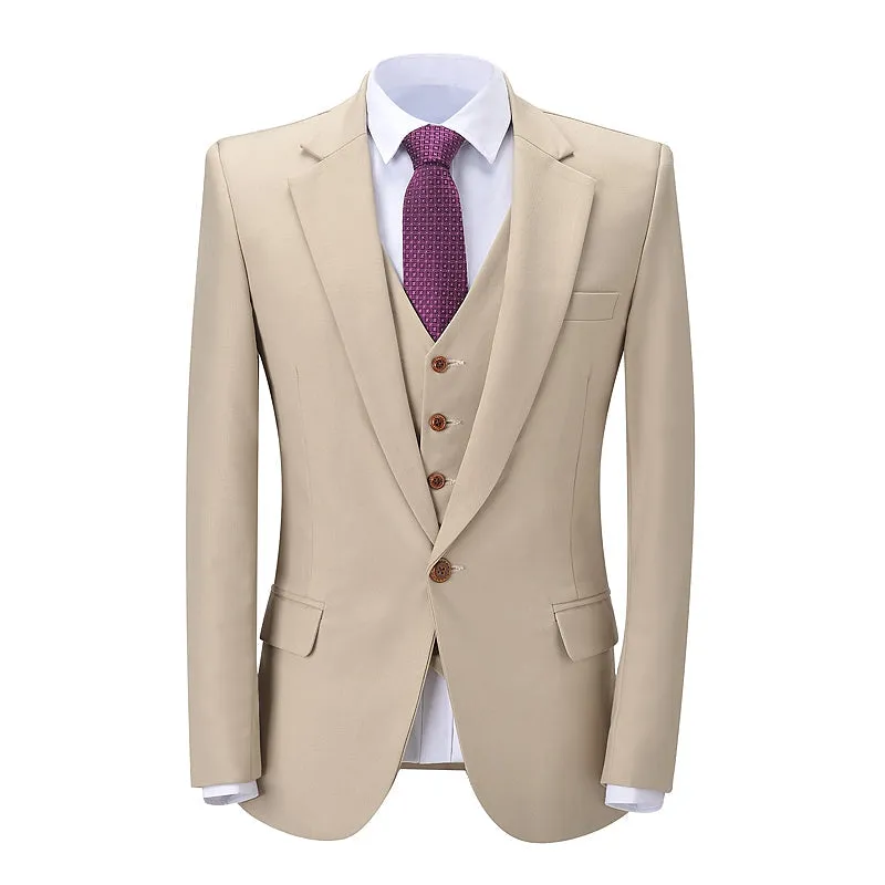 Flat Notch Lapel 3 Pieces Mens Suit (Blazer vest Pants)