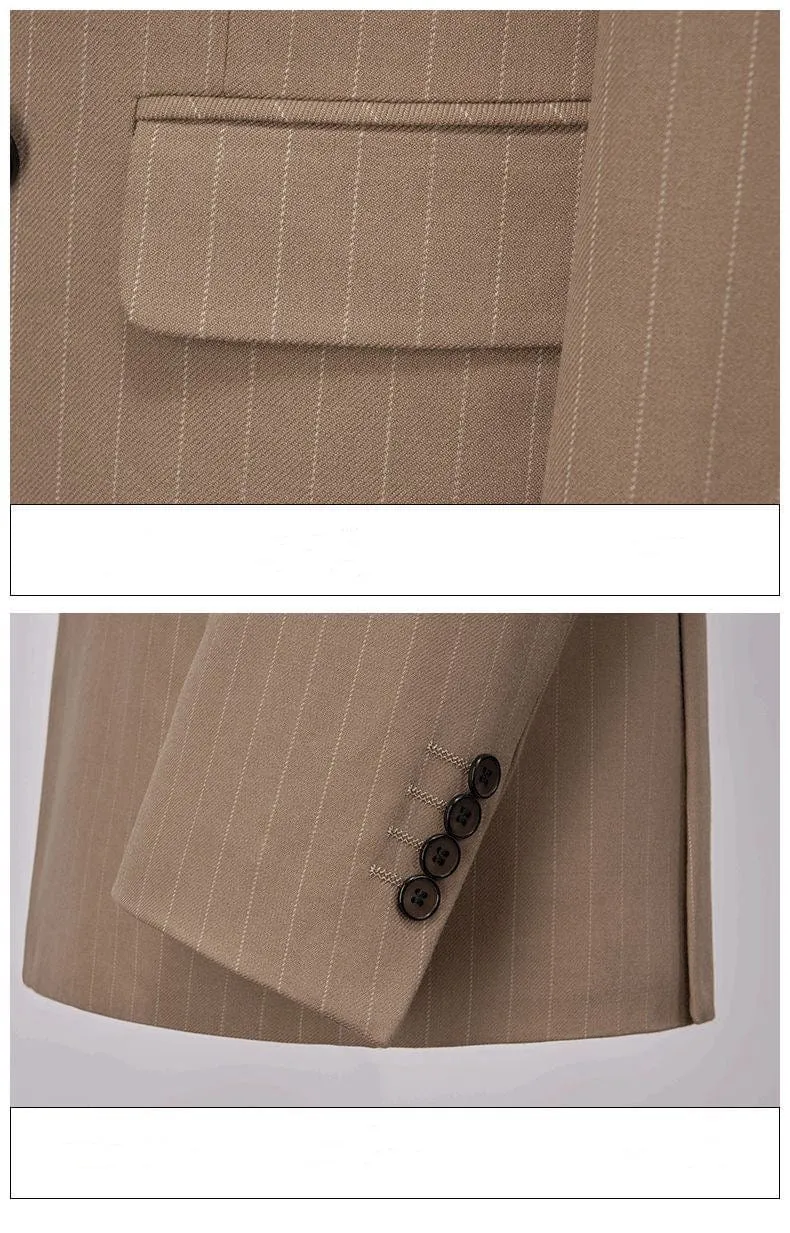 Formal Men's 2 Pieces Pinstripe Suit Peak Lapel Striped Tuxedos (Blazer Pants)