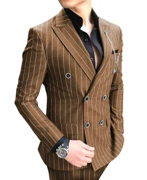 Formal Men's 2 Pieces Pinstripe Suit Peak Lapel Striped Tuxedos (Blazer Pants)