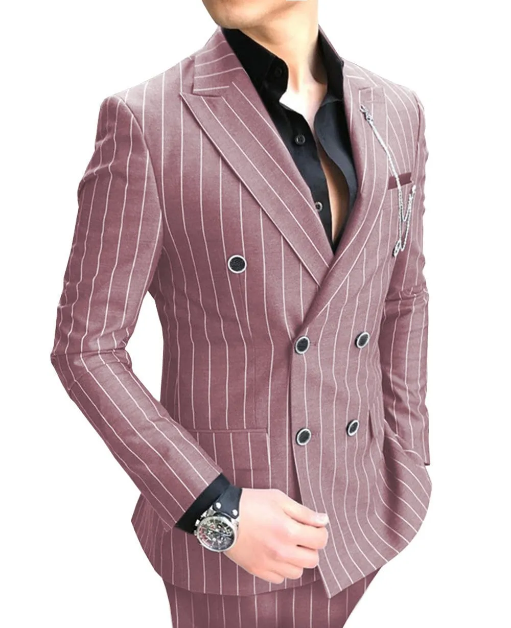 Formal Men's 2 Pieces Pinstripe Suit Peak Lapel Striped Tuxedos (Blazer Pants)