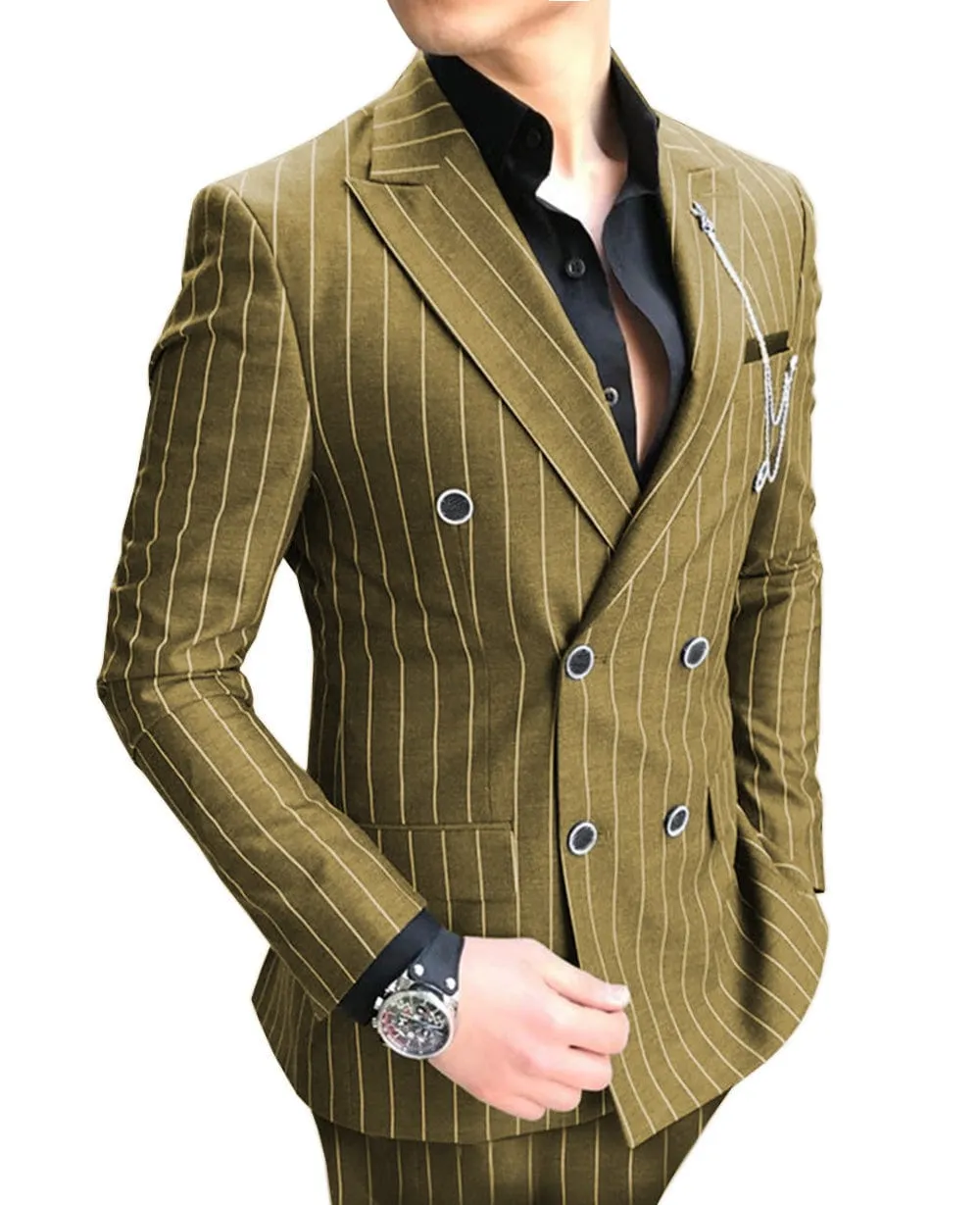 Formal Men's 2 Pieces Pinstripe Suit Peak Lapel Striped Tuxedos (Blazer Pants)