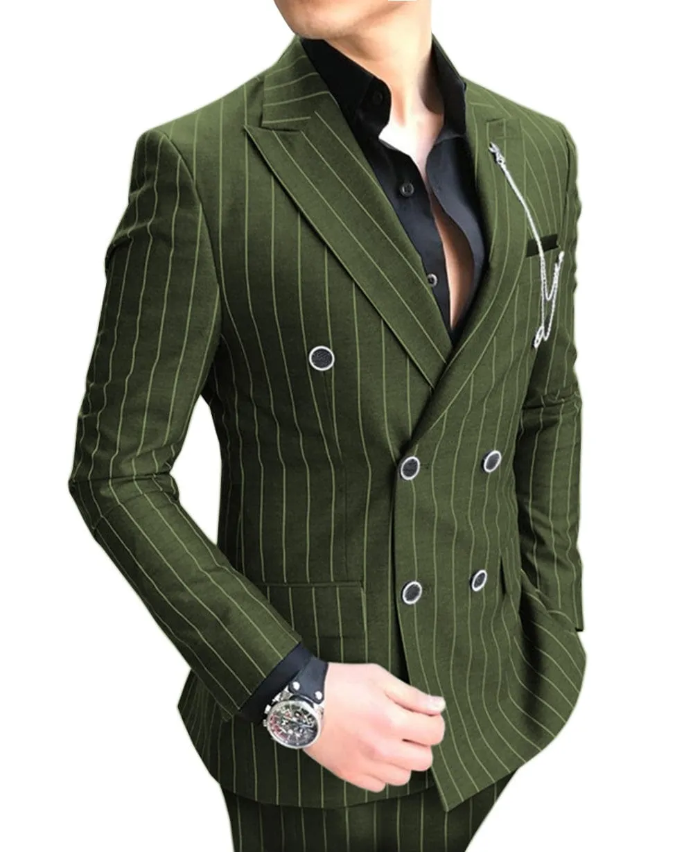 Formal Men's 2 Pieces Pinstripe Suit Peak Lapel Striped Tuxedos (Blazer Pants)