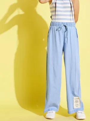 Girls Ice Blue Tencel Wide Leg Drawstring Pants - Lyush Kids