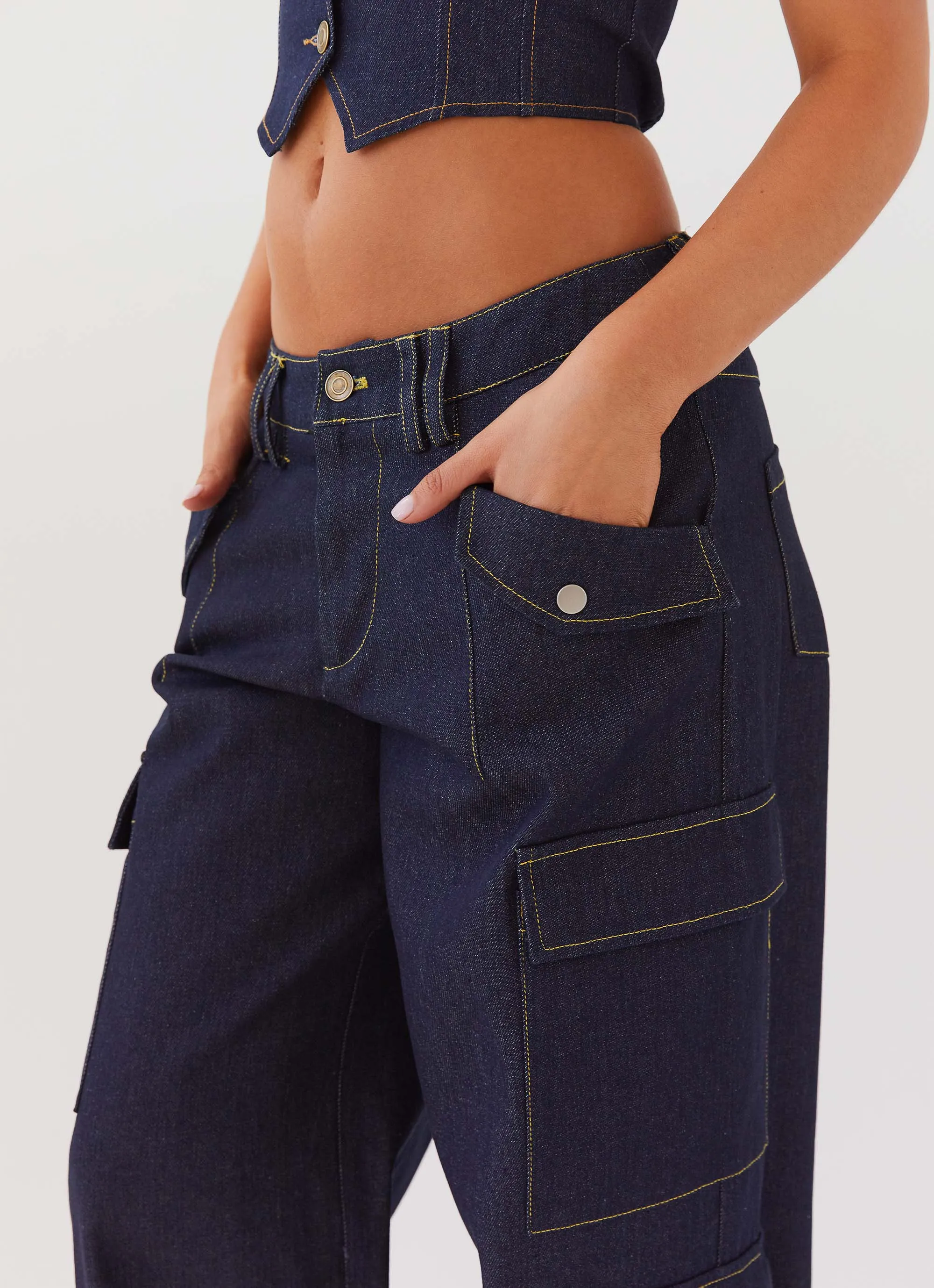 Greedy Denim Cargo Pants - Indigo