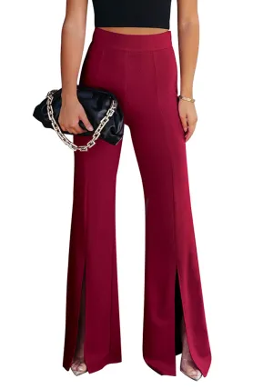 Haute Red Women's Business Wide Leg Pants Dress Flare Split Hem Slacks