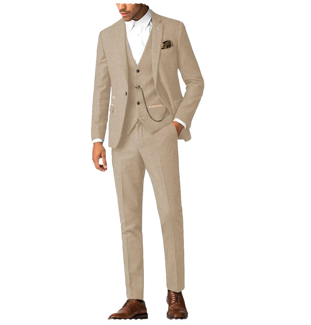 Herringbone 3 Piece Men's Suit for Wedding Graduation(Blazer   Vest   Pants)