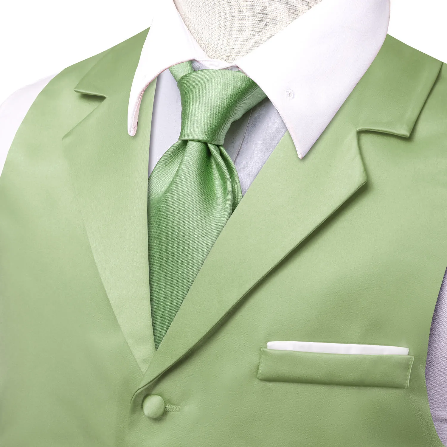 Hi-Tie DarkSeaGreen Waistcoat Solid Notch lapels Men's Vest