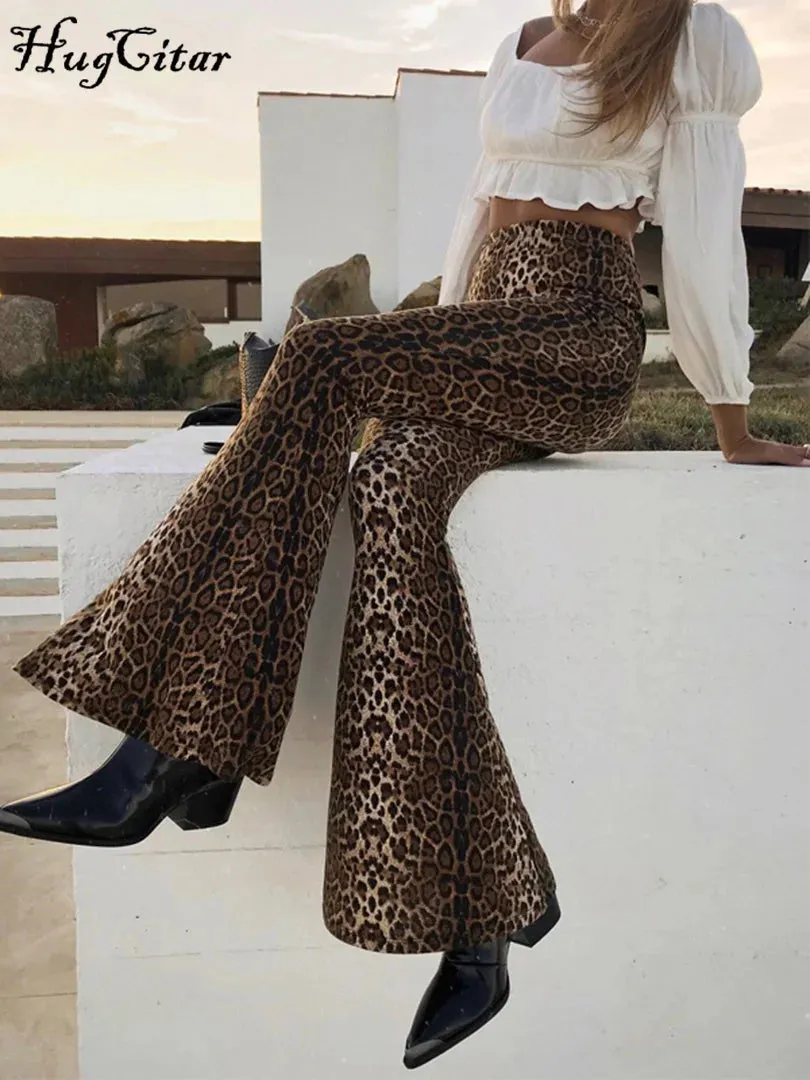 High Waist Leopard Print Flare Leggings Fashion Sexy Bodycon Autumn Winter Pants