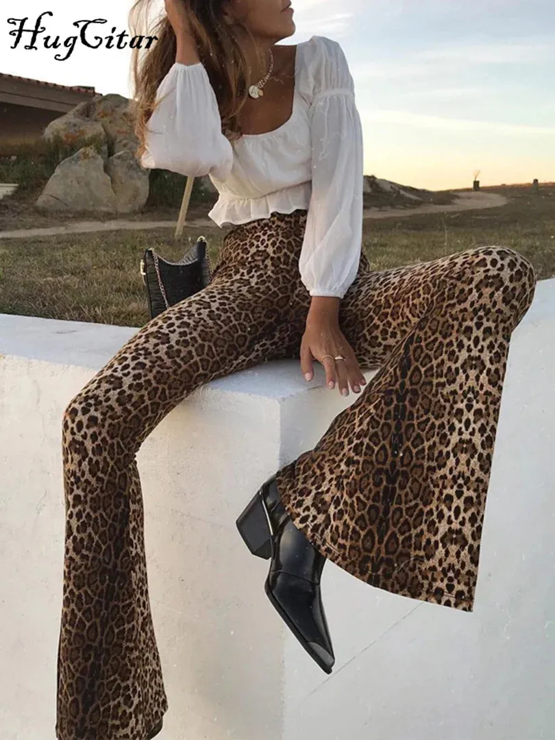 High Waist Leopard Print Flare Leggings Fashion Sexy Bodycon Autumn Winter Pants