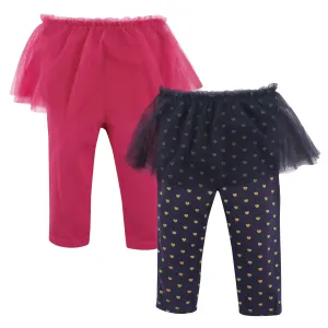 Hudson Baby Cotton Pants and Leggings, Dark Pink Navy Hearts