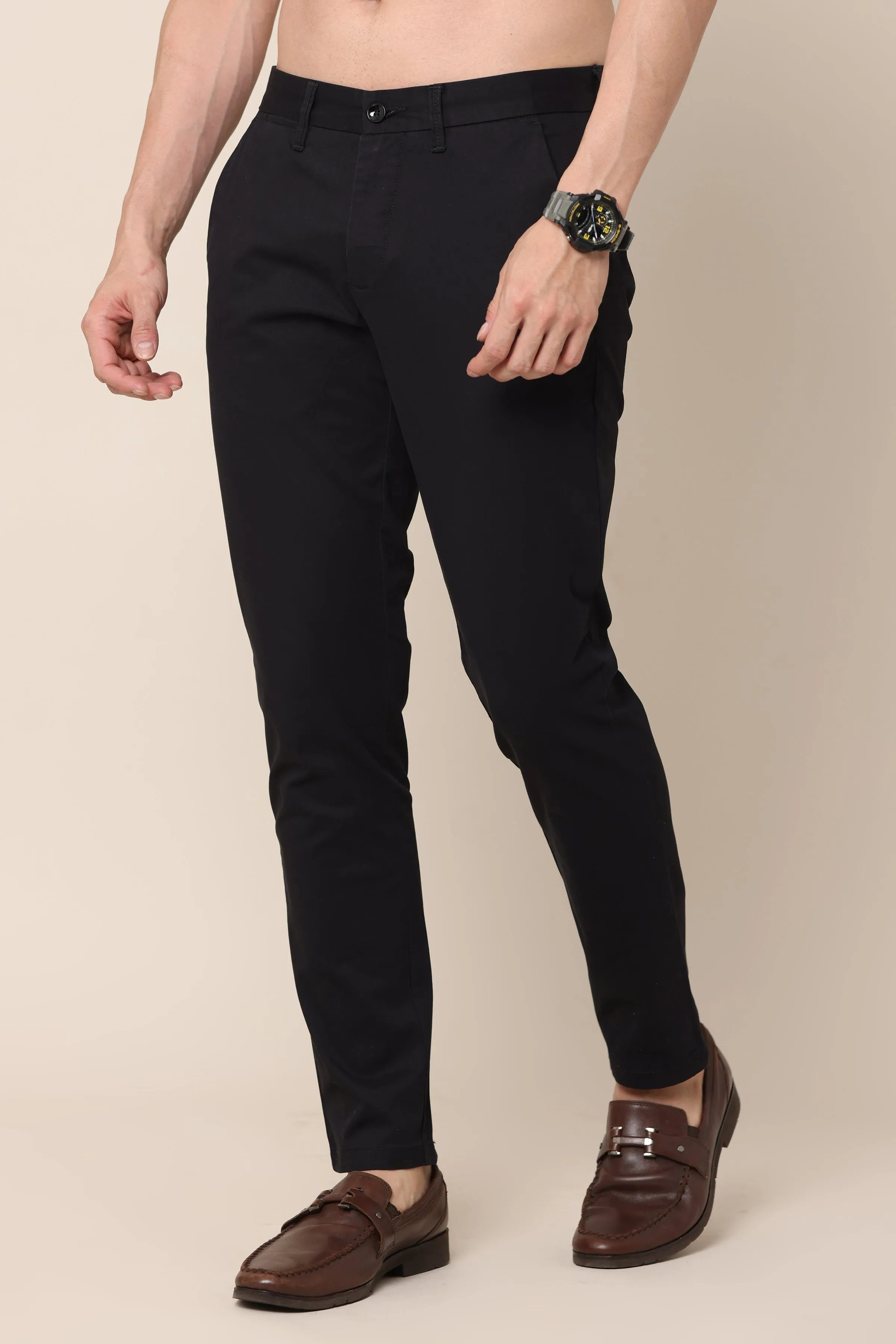 Ivyn Classic Black Cotton Trousers