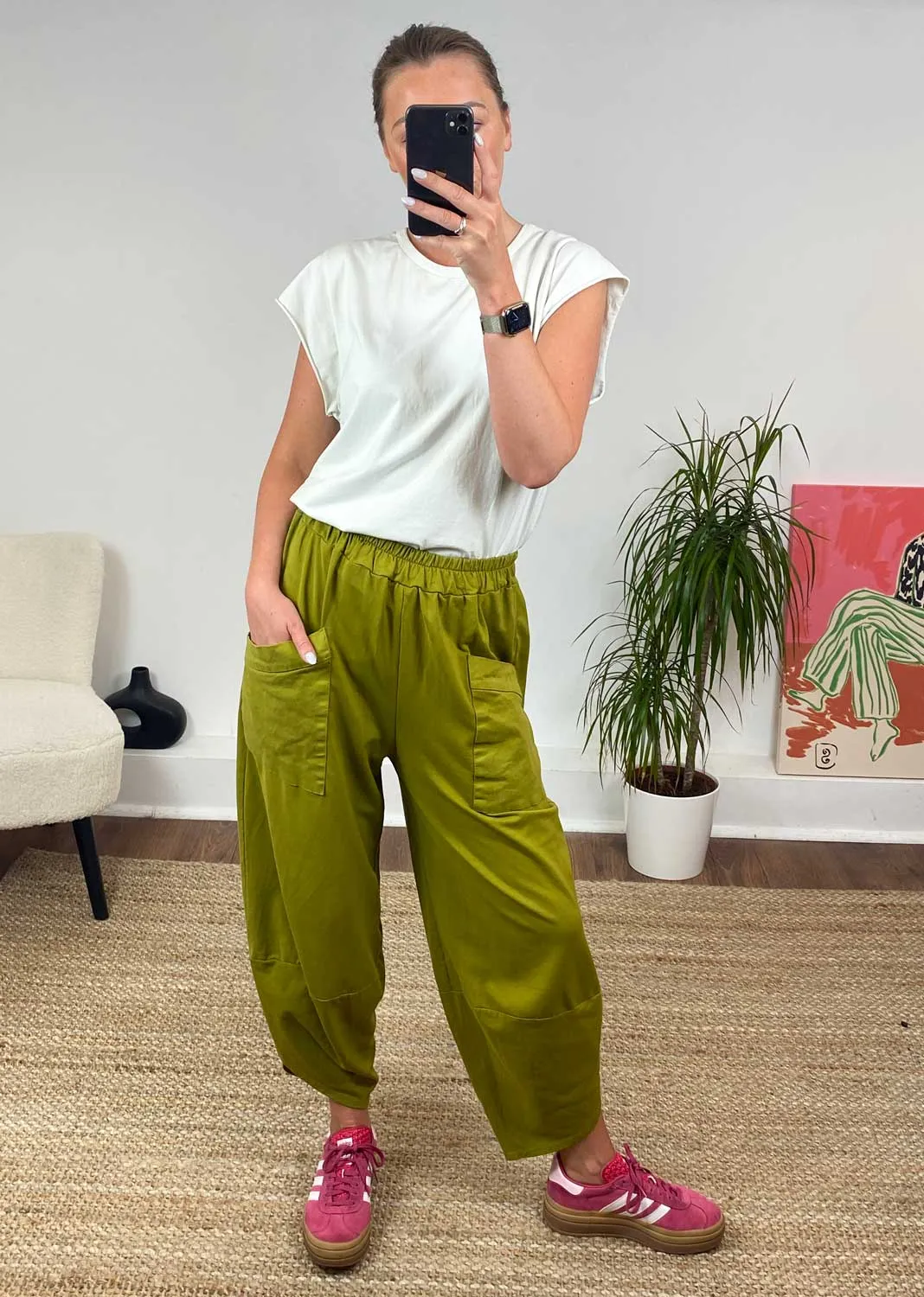 Jersey Cocoon Pocket Pants in Cactus Green