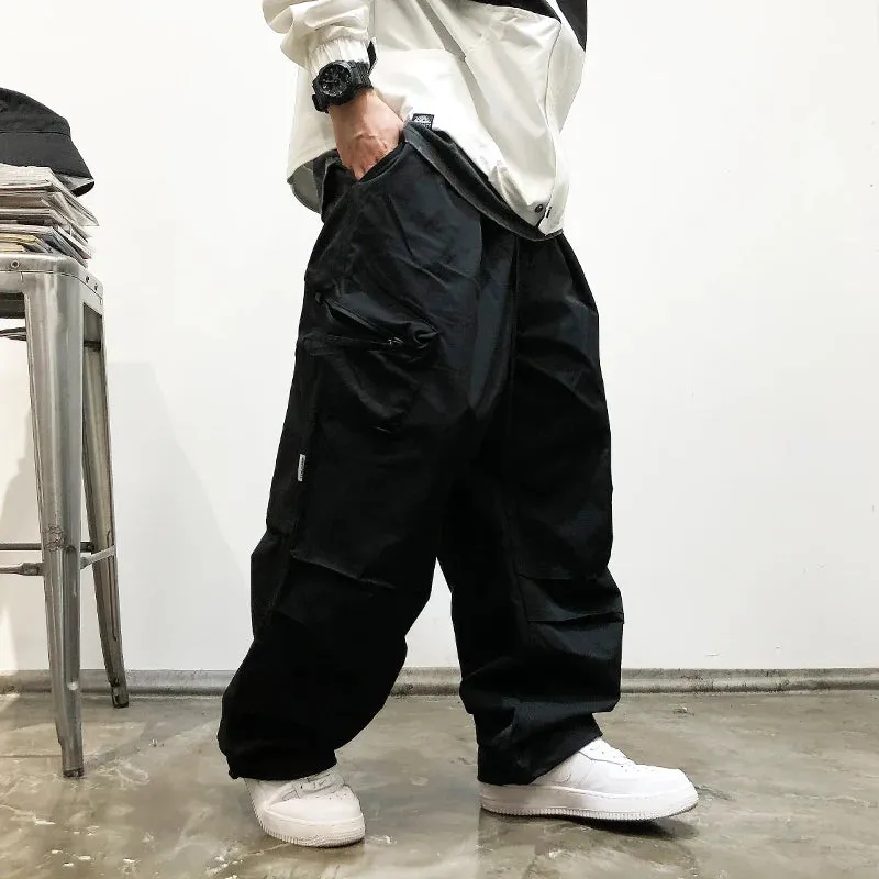 Korean Streetwear Loose Cargo Pants for Men - Multi Pocket Casual Straight Leg Trousers