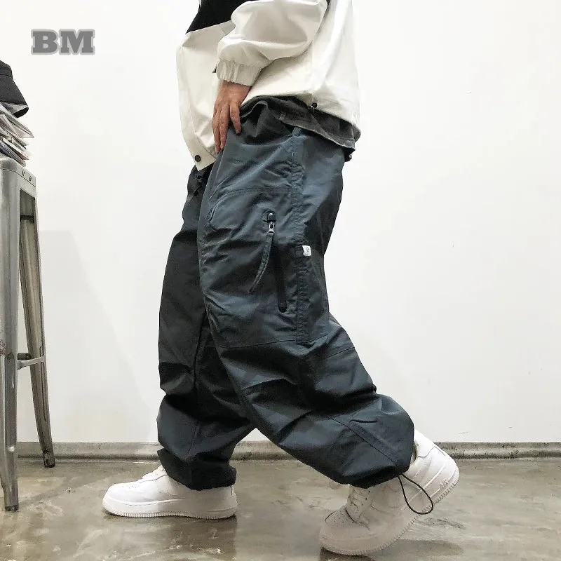 Korean Streetwear Loose Cargo Pants for Men - Multi Pocket Casual Straight Leg Trousers