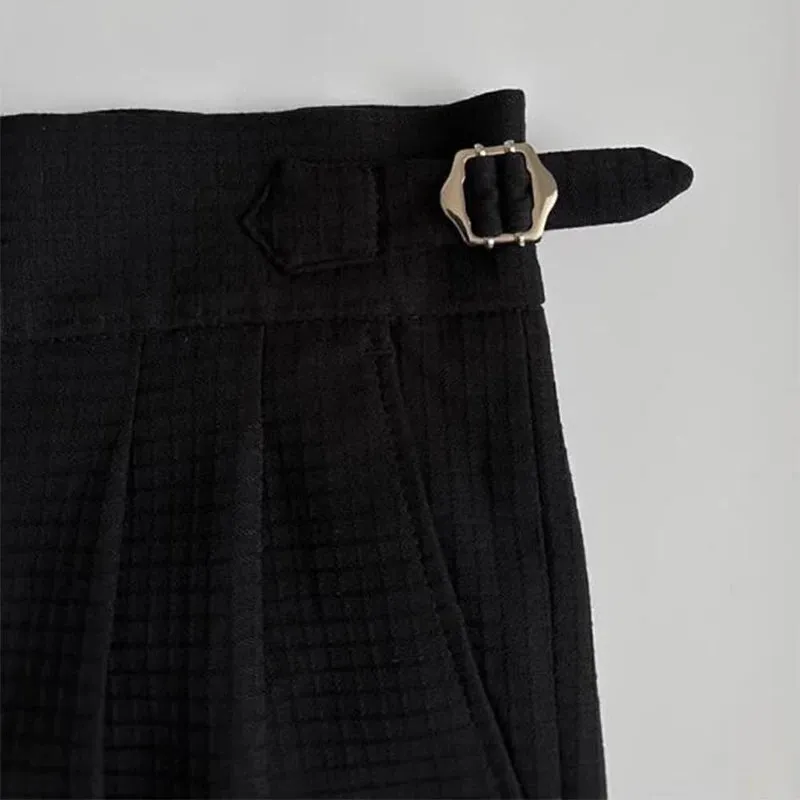 Lace-up belt high-waist trousers