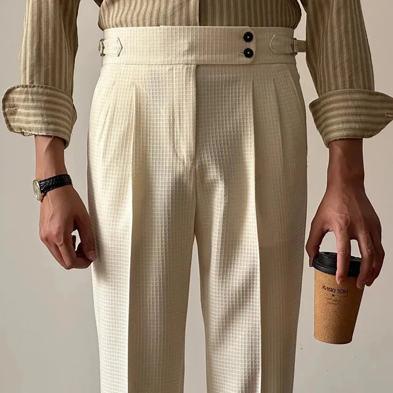 Lace-up belt high-waist trousers