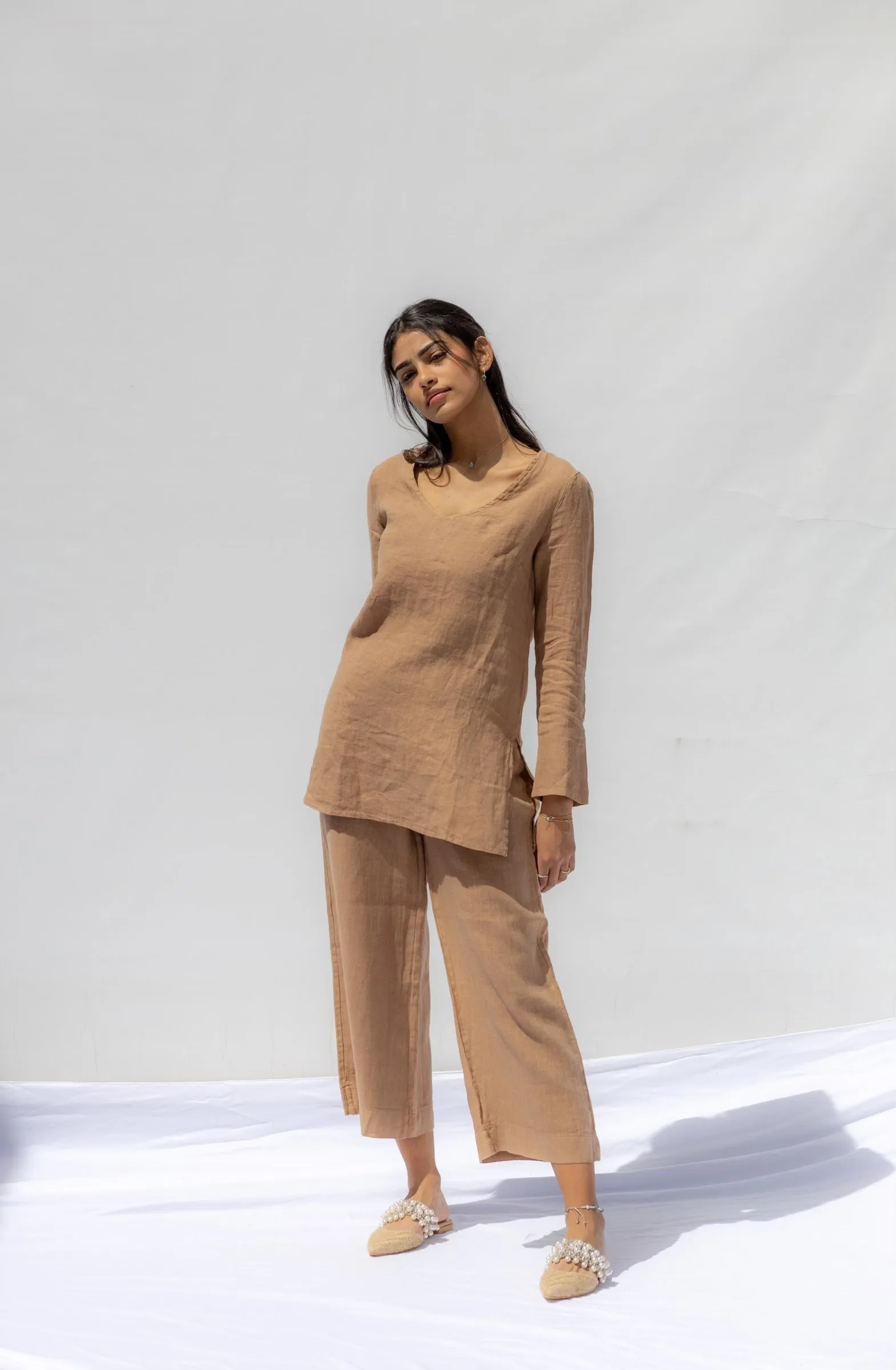 Light Brown Oia Co-Ord Pants - Cammello