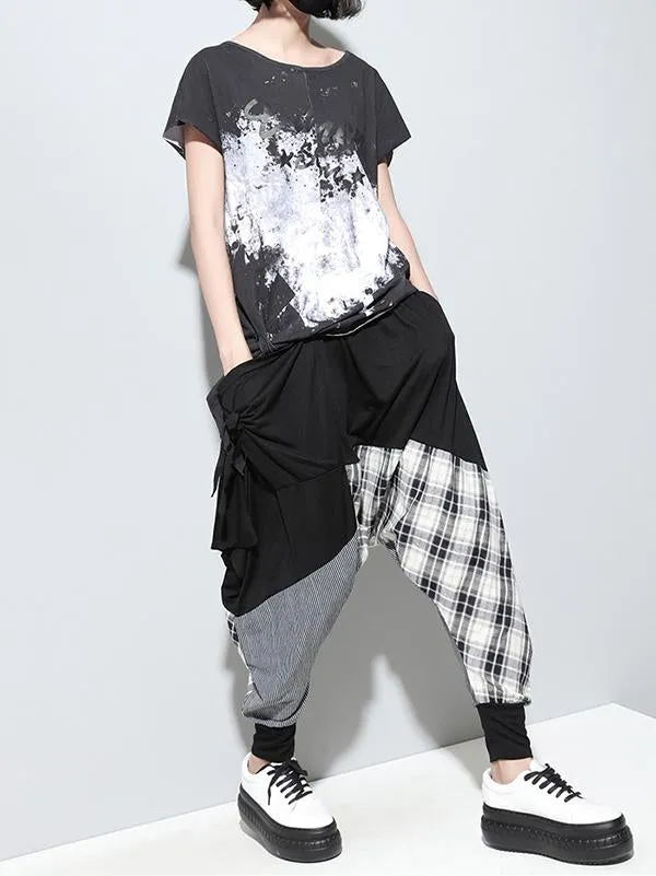 Loose Plaid Split-joint Harem Pants