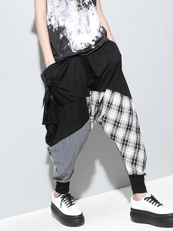 Loose Plaid Split-joint Harem Pants