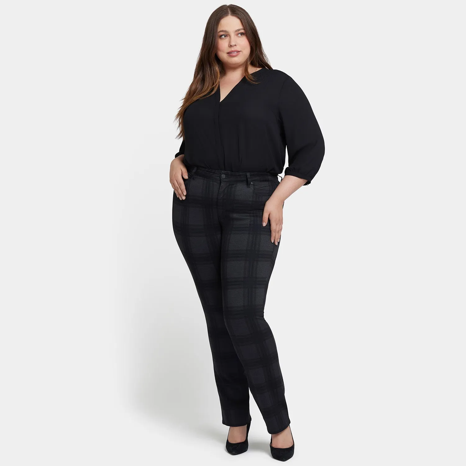 Marilyn Straight Pants In Plus Size - Piedmont Plaid