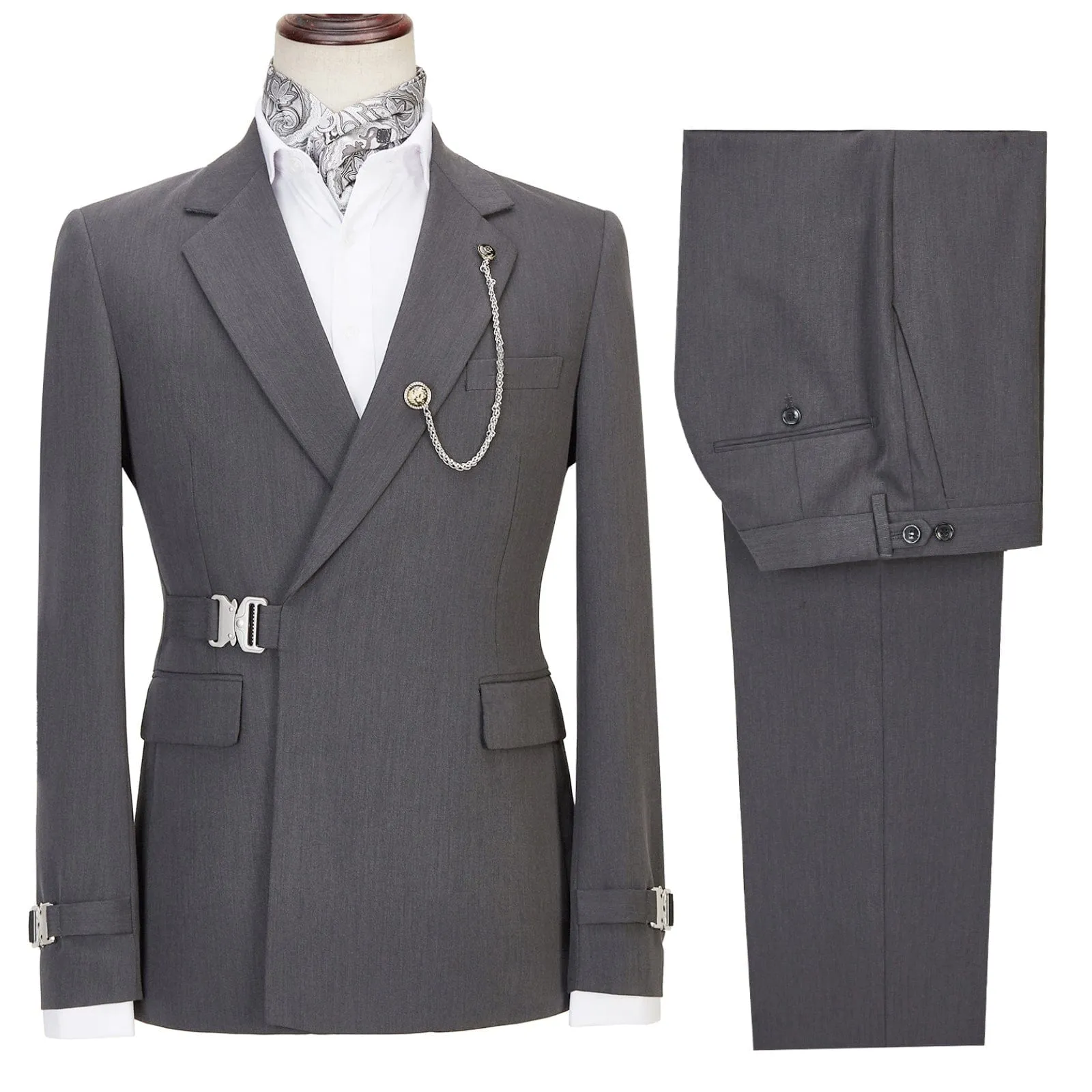 Men's 2 Piece Suit with Metal Clasp Slim Fit Suit Stylish Tuxedo Suit Set