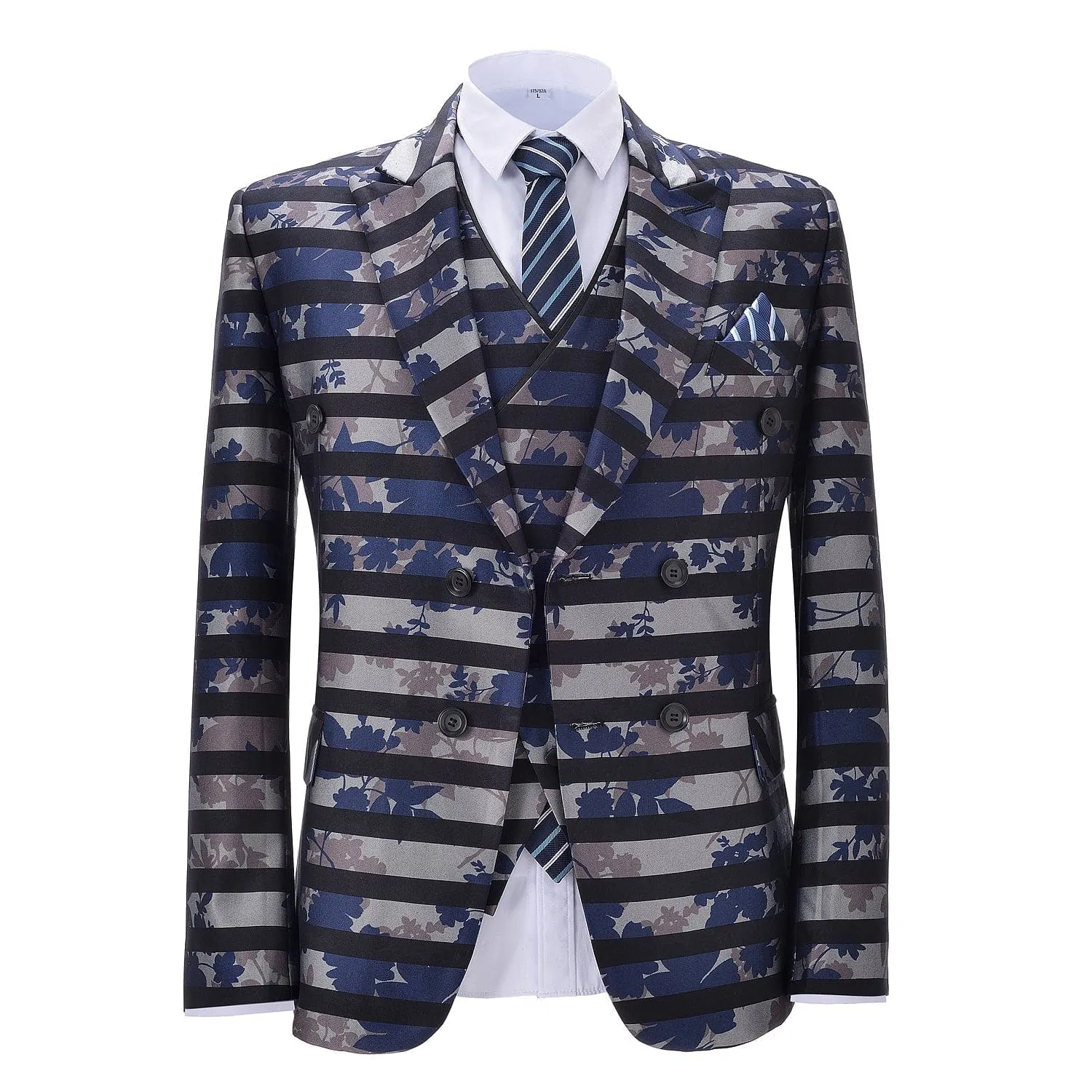 Men's 3 Piece striped Causual Floral Tuxedo Suit