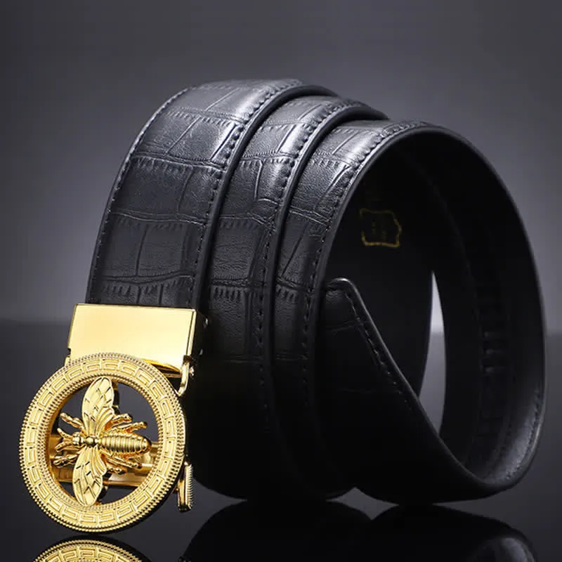 Men's Bee Round Automatic Buckle Business Leather Belt